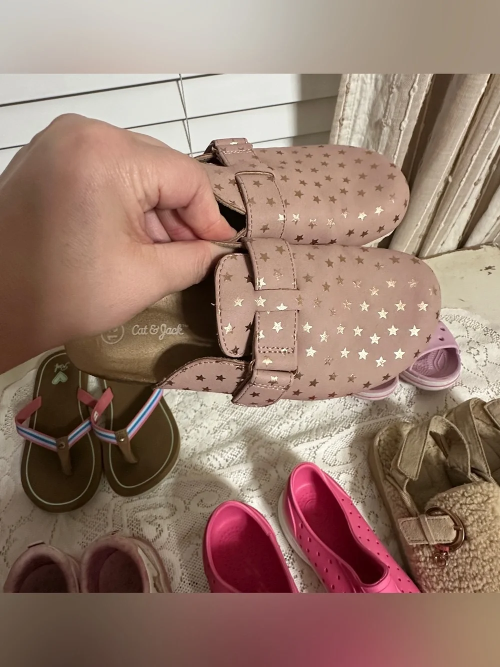 Toddler girl 12/13 shoe size lot Crocs, Native, Carters, Roxy, Cat & Jack